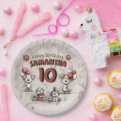 10歳の誕生日おめでとう!田舎風の女の子と子犬 ペーパープレート (パーティー)