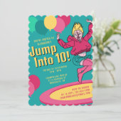 10歳の誕生日お祝いトランポリンパーティーの少女たち Jump Into 10 招待状 (スタンド正面)