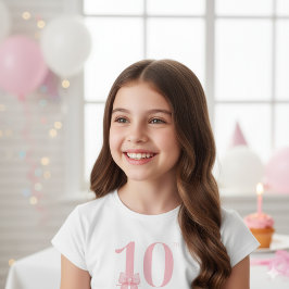 10歳の誕生日お祝い女の子ピンクリボンTシャツ Tシャツ