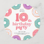 10歳の誕生日お祝い女子ドーナツパーティーの招待状 招待状 (正面)