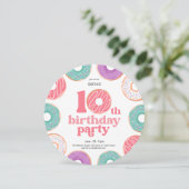 10歳の誕生日お祝い女子ドーナツパーティーの招待状 招待状 (スタンド正面)