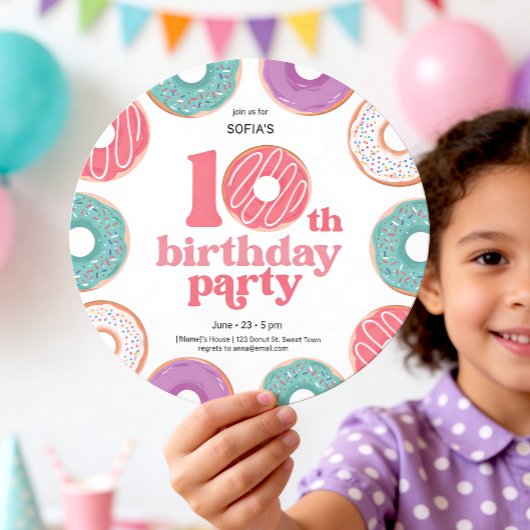 10歳の誕生日お祝い女子ドーナツパーティーの招待状 招待状