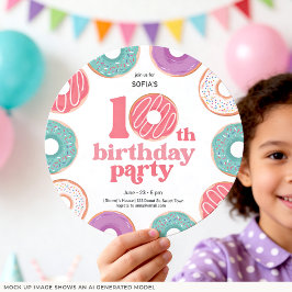 10歳の誕生日お祝い女子ドーナツパーティーの招待状 招待状