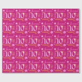 10歳の誕生日のスター名前をカスタムするピンクイエロー ラッピングペーパー (フラット)