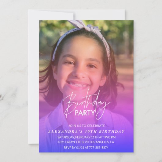 10歳の誕生日の招待パーティーフォトレインボー 招待状 (正面)