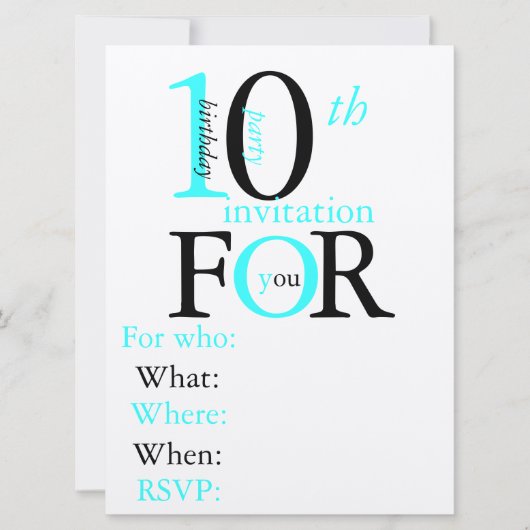 10歳の誕生日の招待 招待状 (正面)