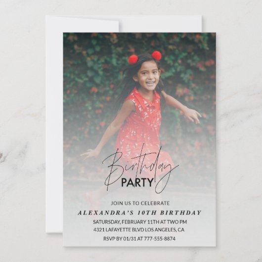 10歳の誕生日の招待Birthday Party Photo Gray 招待状 (正面)