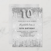 10歳の誕生日の銀のグリッター女 インビテーションポストカード (正面/裏面)