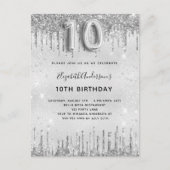10歳の誕生日の銀のグリッター女 インビテーションポストカード (正面)
