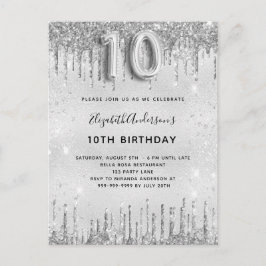 10歳の誕生日の銀のグリッター女 インビテーションポストカード