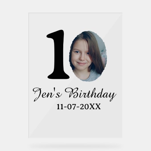 10歳の誕生日はっきりしたフォトレター子供の名前の日付st アクリルサイン (正面)