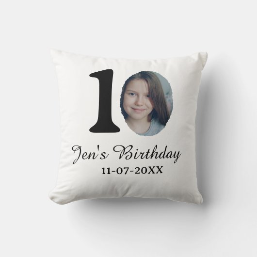 10歳の誕生日はっきりしたフォトレター子供の名前の日付st クッション (正面)