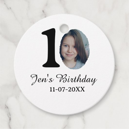 10歳の誕生日はっきりしたフォトレター子供の名前の日付st フェイバータグ (正面)