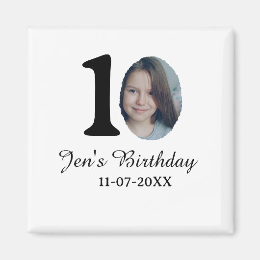 10歳の誕生日はっきりしたフォトレター子供の名前の日付st マグネット (正面)