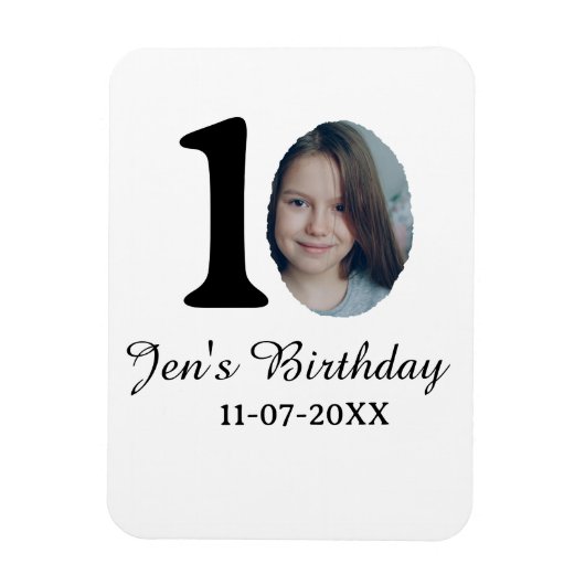 10歳の誕生日はっきりしたフォトレター子供の名前の日付st マグネット (縦)