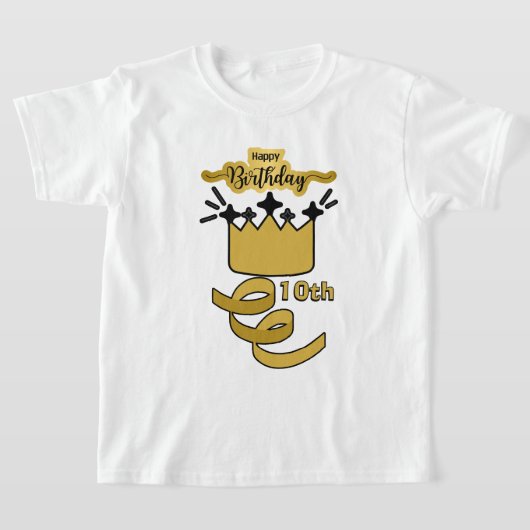10歳の誕生日を祝う王冠デザイン Tシャツ (レイダウン)