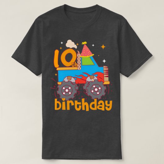 10歳の誕生日を祝う男の子と女の子のモン Tシャツ (デザイン正面)