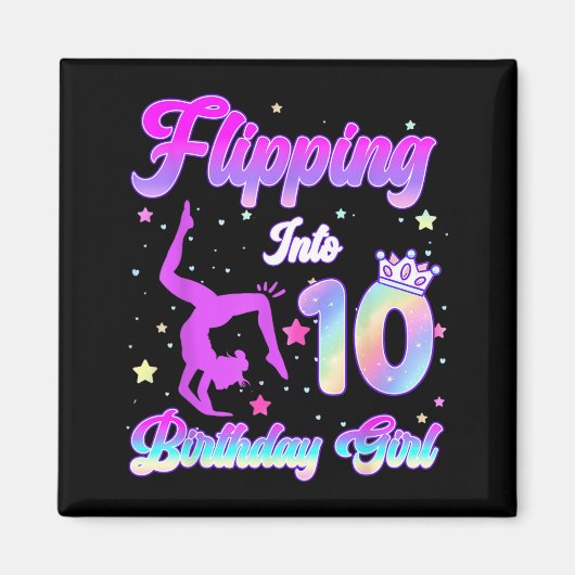10歳の誕生日を迎える女の子の体操 マグネット (正面)