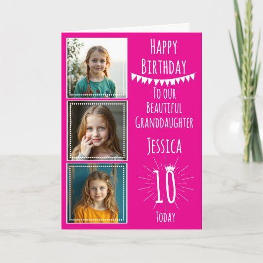 10歳の誕生日カード 3枚のフォトコラージュ 女子 カード (正面)