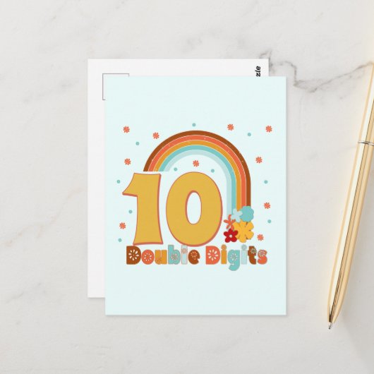 10歳の誕生日ガール グルーヴィーパーティー ポストカード (正面/裏面インサイチュ)
