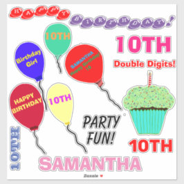 10歳の誕生日ガール バルーン カップケーキ ビニール シール