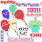 10歳の誕生日ガール バルーン カップケーキ ビニール シール (正面)