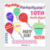 10歳の誕生日ガール バルーン カップケーキ ビニール シール (シート)