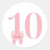 10歳の誕生日ガール ピンクの蝶ネクタイ ステッカー (正面)