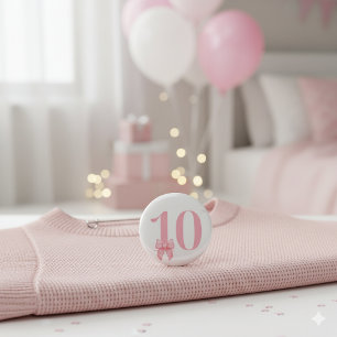 10歳の誕生日ガール ピンクの蝶リボンボタン 缶バッジ