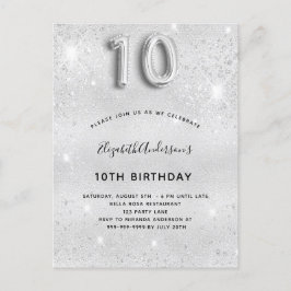 10歳の誕生日シルバーグリッター インビテーションポストカード