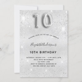 10歳の誕生日シルバーグリッター 招待状