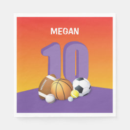 10歳の誕生日スポーツボール 女子 スタンダードランチョンナプキン