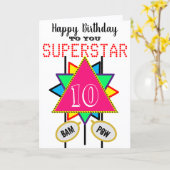 10歳の誕生日スーパースター ピンクの三角形 何歳でも カード (黄色い花)