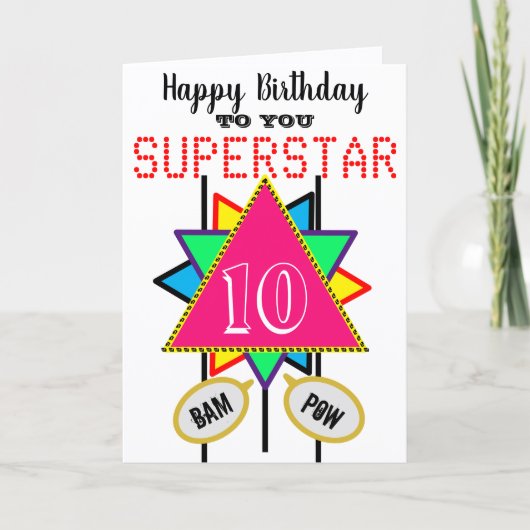 10歳の誕生日スーパースター ピンクの三角形 何歳でも カード (正面)
