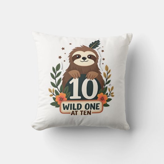 10歳の誕生日ナマケモノ レトロなワイルドワンTシャツ クッション (正面)