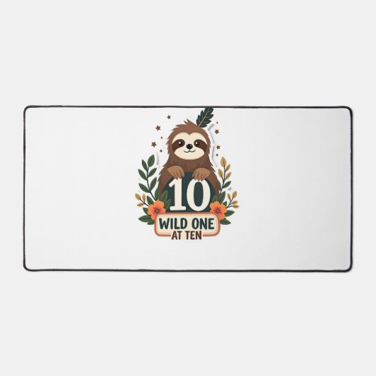 10歳の誕生日ナマケモノ レトロなワイルドワンTシャツ デスクマット (正面)