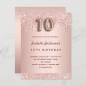 10歳の誕生日バラ金ゴールドグリッターはピンクのガラスを乾燥 ポストカード (正面/裏面)