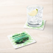 10歳の誕生日パーティグリーンレーシングカー スクエアペーパーコースター (インサイチュ)