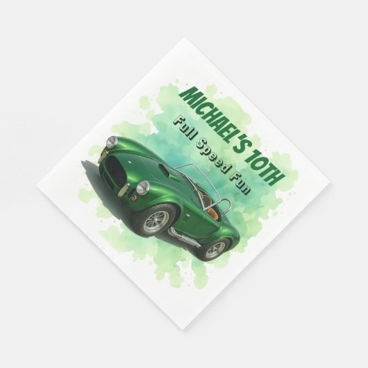 10歳の誕生日パーティグリーンレーシングカー スタンダードランチョンナプキン (角)