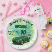 10歳の誕生日パーティグリーンレーシングカー ペーパープレート (パーティー)