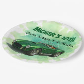 10歳の誕生日パーティグリーンレーシングカー ペーパープレート (アングル)