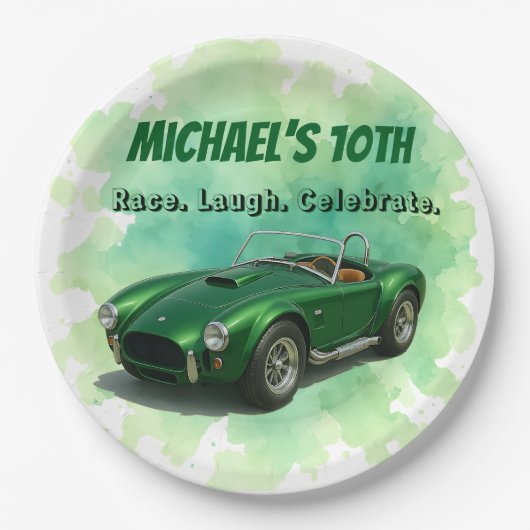 10歳の誕生日パーティグリーンレーシングカー ペーパープレート (正面)