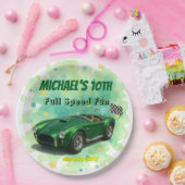 10歳の誕生日パーティグリーンレーシングカー ペーパープレート (パーティー)