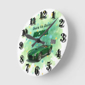 10歳の誕生日パーティグリーンレーシングカー ラウンド壁時計 (傾斜)