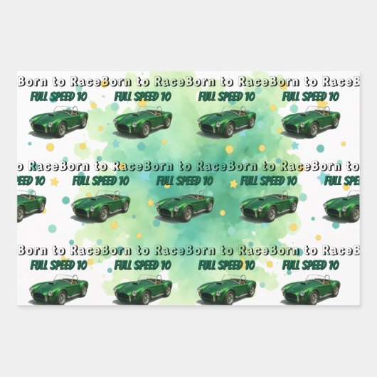 10歳の誕生日パーティグリーンレーシングカー ラッピングペーパーシート (正面3)