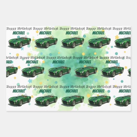 10歳の誕生日パーティグリーンレーシングカー ラッピングペーパーシート (正面2)