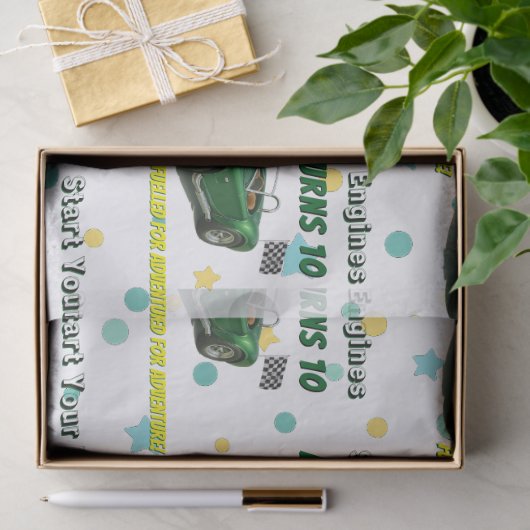 10歳の誕生日パーティグリーンレーシングカー 薄葉紙 (ギフト)