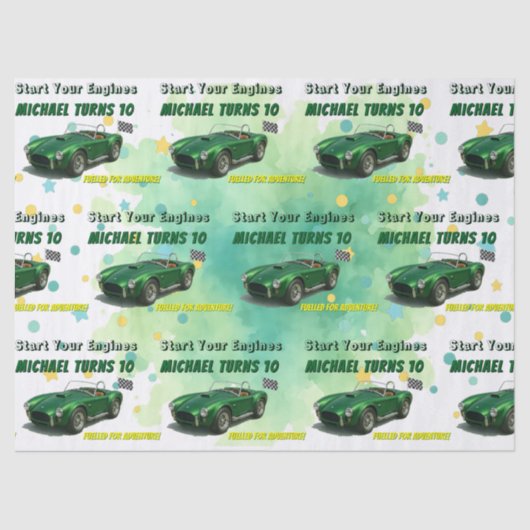 10歳の誕生日パーティグリーンレーシングカー 薄葉紙 (正面)