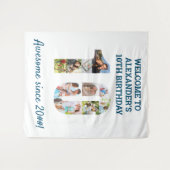 10歳の誕生日パーティー写真コラージュ背景 タペストリー (正面(横))