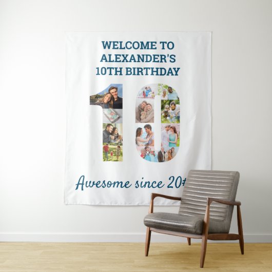 10歳の誕生日パーティー写真コラージュ背景 タペストリー (インサイチュ)